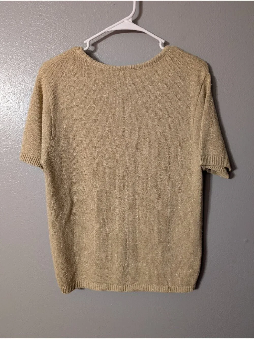 Vintage 90s Y2K Cricket Lane Metallic Gold Knit Sweater Top Short Sleeve Medium